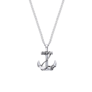 Collier Pendentif Ancre en Acier Inoxydable Vintage pour Hommes Hip Hop Détail Corde Nautique Bijou Tendance Argent Poli