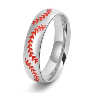 Titanium Steel Baseball Stitch Ring Sporty Minimalist Band For Men Women Fashion Jewelry Finger Ring Gift