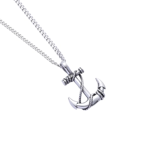 Pendentif ancre marine vintage en acier inoxydable avec détails de corde et chaîne à maillons