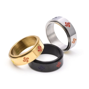 8mm stainless steel spinner ring set in gold, black, and silver with colorful Lauburu