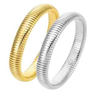 Fashion Titanium Steel Tubogas Bracelet For Men Women 18K Gold Silver Plated Elastic Striped Spiral Bangle Hip Hop Jewelry