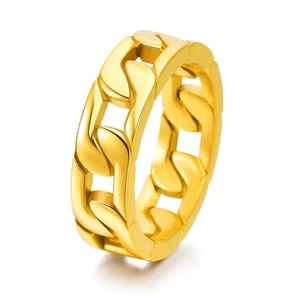 Modern gold-plated stainless steel hollow curb chain ring with high polished finish