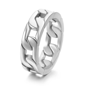 Men Titanium Steel Cuban Link Chain Ring Personalized Hollow Design Gold Silver Punk Hip Hop Fashion Finger Ring Jewelry