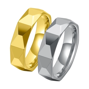 6mm faceted tungsten steel rings in gold and silver with geometric diamond cut surface