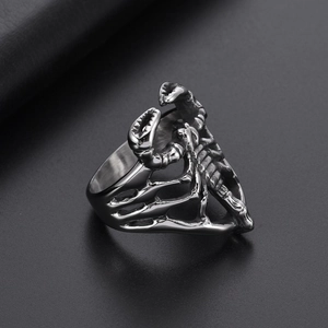 Vintage scorpion cast titanium steel ring with punk style silver gothic embossed detail