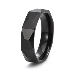 Minimalist black faceted tungsten steel ring with geometric 6mm band for men