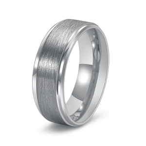 Bague pour Hommes en Acier au Tungstène Finition Brossée Mate Bord Poli Punk Minimaliste Anneau Bijoux Quotidien