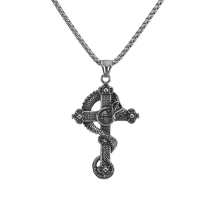 Vintage Gothic Stainless Steel Dragon Cross Skull Pendant Necklace For Men Retro Punk Biker Polished Metal Jewelry Gift
