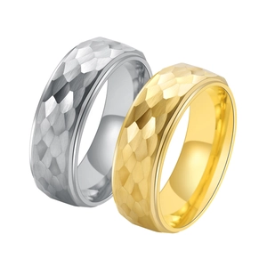 Men's minimalist tungsten steel rings with hammered texture in gold and silver finish