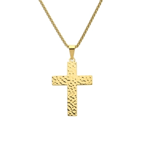 Handmade hammered gold cross pendant necklace with box chain for men fashion