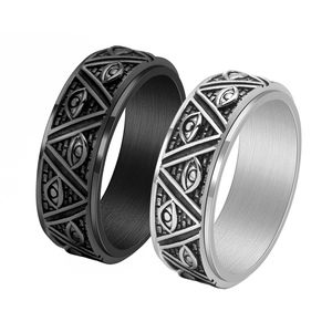 Retro titanium steel Eye of Providence rings in matte black and silver finish