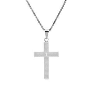 Titanium Steel Lord's Prayer Cross Pendant Necklace For Men Women Hip Hop Religious Jewelry Polished Long Box Chain Pendant
