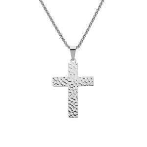 Hammered Titanium Steel Cross Pendant Necklace For Men Women Vintage Irregular Polished Religious Jewelry Sweater Chain