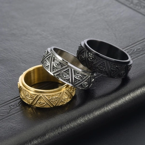 Vintage stainless steel pyramid eye rings set in gold, silver and black finishes