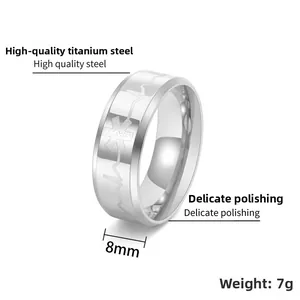 Dettaglio dell'anello in acciaio al titanio da 8mm con linea del battito e Star of Life