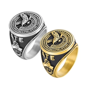 Vintage stainless steel Philippine Eagles rings in gold and silver with eagle relief