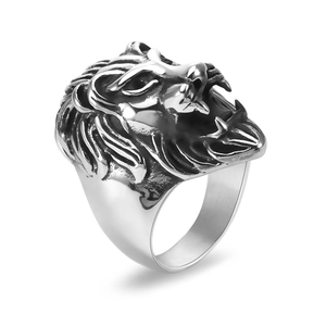 Vintage Stainless Steel Lion Head Ring For Men Punk Gothic Animal Relief Biker Ring Hip Hop Domineering Jewelry Accessories