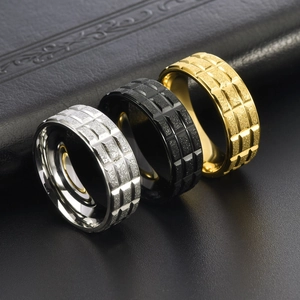 Ensemble de bagues punk pour hommes en acier titane or argent noir à texture quadrillée