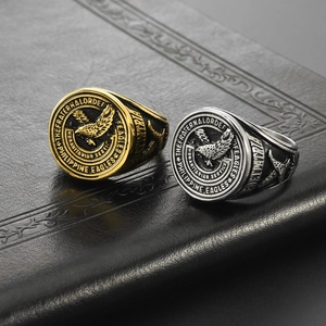 Vintage stainless steel eagle seal rings in gold and silver finish for men