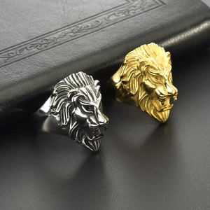Men's punk lion head rings in gold and silver finish, stainless steel vintage jewelry