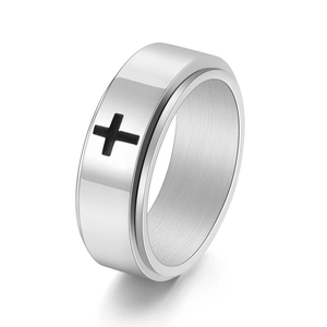 8MM Titanium Steel Spinner Ring For Men Minimalist Rotatable Cross Design Stress Relief Anxiety Finger Ring Fashion Jewelry