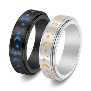 Stainless Steel Star Moon Spinner Ring For Women Glow In The Dark Rotating Stress Relief Ring Fashion Finger Jewelry