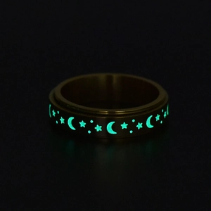 Detailed macro view of celestial star and moon pattern glowing green in the dark