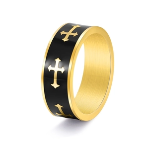 Punk Stainless Steel Cross Ring For Men Women Black Enamel Drip Gothic Retro Band Ring Sweet Cool Fashion Jewelry Gift