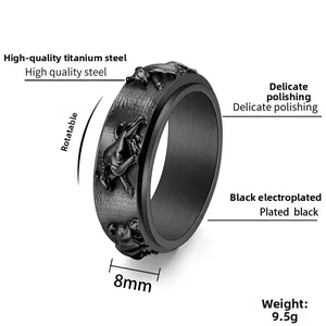 Detail view of 8mm rotatable black steel bull ring with size and weight specifications