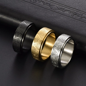 Rotatable stainless steel Eye of Providence rings in black, gold and silver finishes