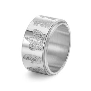 Bague rotative en acier titane avec motif de bête mythique en relief et finition de style rétro