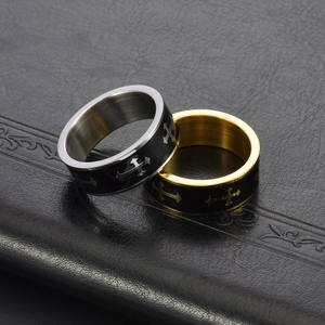 Gothic punk stainless steel cross rings in gold and silver finish with black enamel band