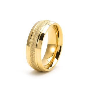 Golden 8mm titanium steel ring with matte center and polished beveled edges