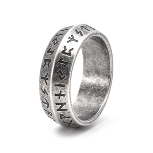 Vintage Wikinger Runenring aus Edelstahl mit doppelreihiger nordischer Gravur für Herren
