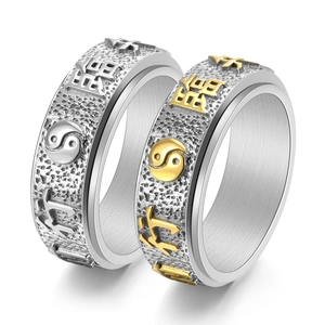 Bague rotative Yin Yang Tai Chi en acier titane avec caractères chinois pour homme