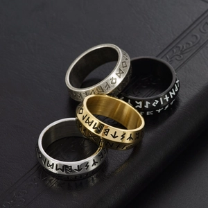 Vintage Wikinger Runen Ringe Set in Gold Silber und Schwarz Stahl für Herren Schmuck