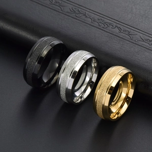 Three-piece titanium steel ring set in gold, silver and black with frosted matte finish