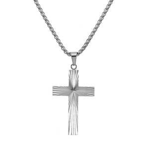 Collier avec Pendentif Croix en Acier Inoxydable pour Homme Style Street Haut de Gamme Motif Gravé Rayons Bijoux
