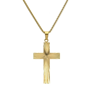Pendentif croix en acier inoxydable doré avec gravure radiale élégante pour hommes