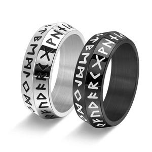 Vintage Wikinger Runen Ring Nordisch Elder Futhark Titanstahl Doppel Schrägkante Herren Punk Band Ring Mode Schmuck Geschenk