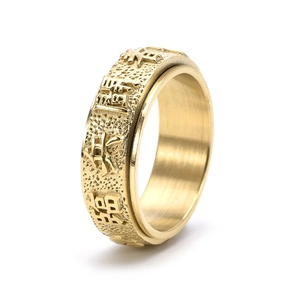 Bague rotative en acier inoxydable avec relief chinois et finition dorée mate