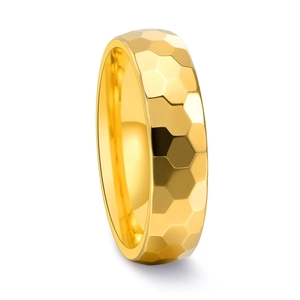Minimalistischer Wolframstahl Ring Für Damen Herren Geometrisches Wabenmuster Hammerschlag Textur Galvanisierter Paar Mode Schmuck