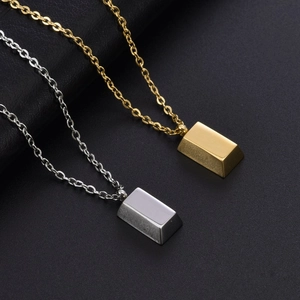 Collier minimaliste plaqué or 18K avec pendentif barre rectangulaire en or et argent