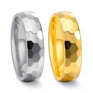 6mm Wolframstahl Ringe für Paare mit goldenem und silbernem Wabenmuster Facettendesign