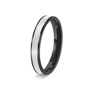 Minimalist 3mm stainless steel ring with black and white enamel finish for women