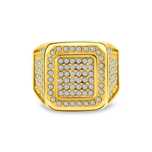 Hip Hop Men Titanium Steel Iced Out Square Signet Ring 18K Gold Plated Full Rhinestone Geometric Fashion Ring Jewelry