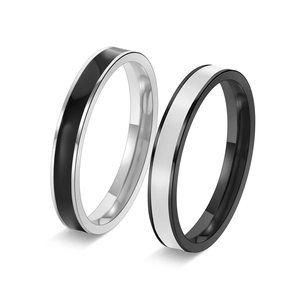 Minimalist Titanium Steel Ring For Women 3mm Black Enamel Inlay Polished Finger Ring Elegant Geometric Jewelry Gift