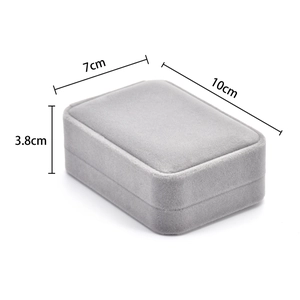 Gray velvet jewelry box showing 10x7x3.8cm dimensions from a 45-degree angle view