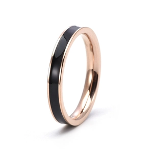 3MM rose gold stainless steel ring with black enamel inlay minimalist jewelry for women