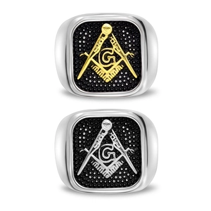 Bague maçonnique vintage pour homme en acier doré et argenté avec logo G